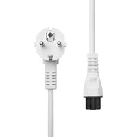 White ProXtend angled Type F Schuko to C5 power cable, 1m length, with round plug and three-prong connector.