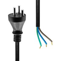 Black ProXtend power cord with Danish plug and open-ended wires in green, blue, and brown.