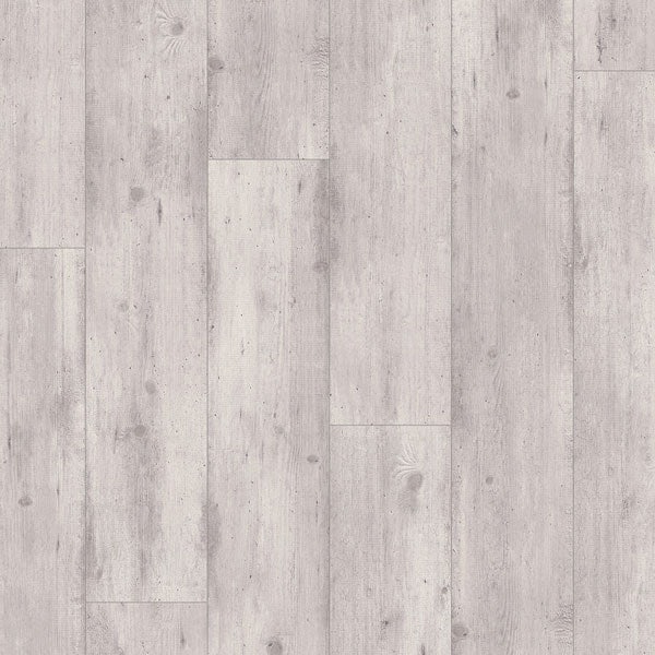 Light grey laminate flooring with a concrete wood design, featuring a textured surface and natural wood grain patterns, packaged to cover 1.835m².