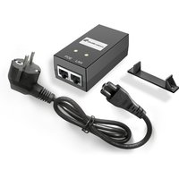 Black QuWireless QuPSU P248E power adapter with dual ports, detachable power cord, and mounting bracket.