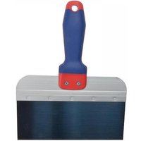 Blue and red R.S.T. taping knife with a soft touch handle and a 250mm stainless steel blade.