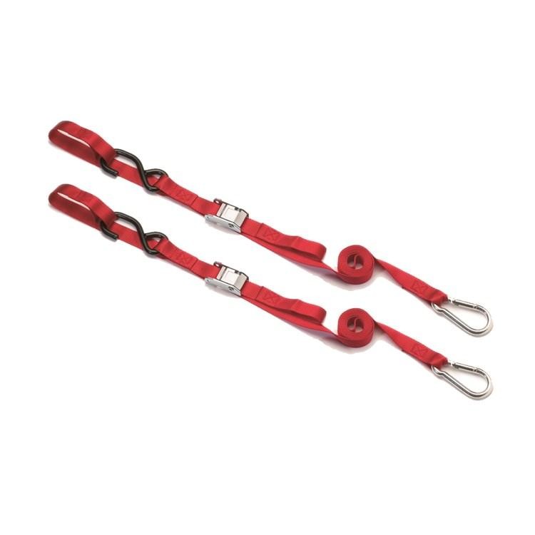 Red Raceline tie down straps featuring extra loop snap hooks, made of durable material with adjustable lengths and secure metal clasps for reliable cargo securing.
