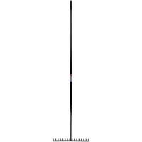 Black Spear + Jackson tarmac rake with long handle and wide, flat metal head featuring sturdy teeth.