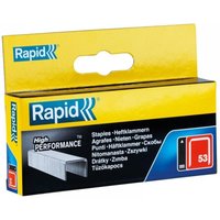Yellow and blue box of Rapid 53/14B 14mm galvanized staples, 2500 count, with image of staples on front.