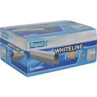 Blue box of Rapid 28 White Staples with white text and staple images on the packaging.