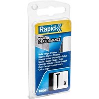 Clear plastic pack of Rapid 25mm brads, blue label with performance details, contains 1000 pieces.