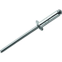 Silver aluminum rivet, 4x12mm, cylindrical body with a flat head, part of a 100-piece Rapid pack.