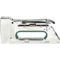 "Silver Rapid R14 Heavy Duty Hand Tacker with green grip and chrome handle"