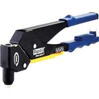 "Black and blue Rapid RP60 Multi Pivoting Head Riveter with ergonomic handle and adjustable head in carry case"