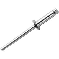 Stainless steel pop rivet with cylindrical body, wide flange, and long mandrel by Rapid.