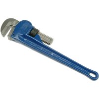 Blue Record 350 Leader pipe wrench with adjustable serrated jaws and long handle.