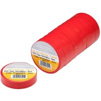 Red PVC electrical insulation tape rolls, 19mm x 33m, pack of 10, by Draper Tools, with yellow labels.