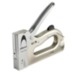 Silver metal staple gun with a curved handle, featuring a loading compartment and a trigger mechanism, designed for 8.00mm staples, ideal for office and home use.