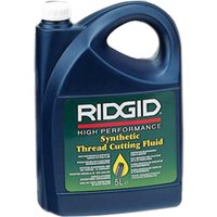 Blue Ridgid mineral thread cutting oil container with handle and green label, 5-liter capacity.