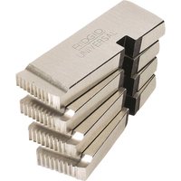 Ridgid threading machine die set, metallic finish, 1/2" - 3/4" BSPT, engraved with "Ridgid Universal" text.