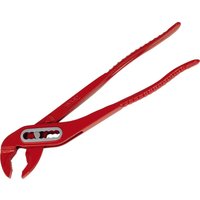 Red Ridgid waterpump pliers with adjustable jaw and textured handles.