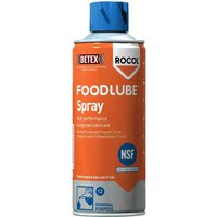 Rocol Foodlube Spray, orange can with blue cap, NSF logo, high-performance lubricant for food-safe applications.