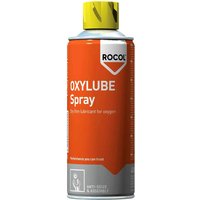 Rocol OxyLube Spray can with orange label, yellow cap, and black text detailing dry film lubricant for oxygen.