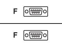 D-Sub 9P socket computer cord illustration, featuring two connectors with nine pins each, labeled 'F', on a plain white background.