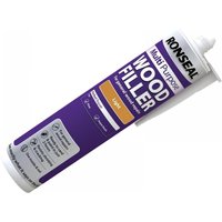 Purple and white Ronseal wood filler cartridge, 310ml, with nozzle and light wood color label.