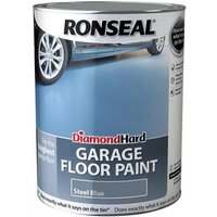Ronseal Diamond Hard Garage Floor Paint can, steel blue color, 5 litres, with car wheel graphic on label.