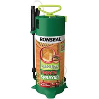 Green Ronseal Precision Pump Fence Sprayer with a yellow handle and attached black spray nozzle.