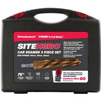 "Black Rotabroach Site H3RO kit with 3 gold tapered reamers in a sturdy case, red and white branding on label"
