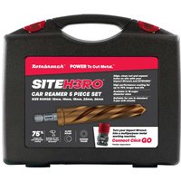 Black Rotabroach Site H3RO kit case with red accents, containing five gold tapered reamers for bridge work.