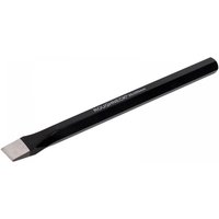 Black Roughneck cold chisel, 305mm long, 25mm wide, with a 19mm shank and a sharp, flat cutting edge.