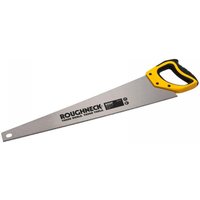 Roughneck handsaw with 22-inch silver blade, black and yellow ergonomic handle, 11 TPI hardpoint teeth.