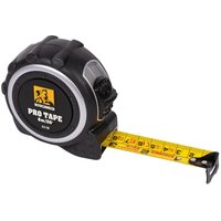 Black and yellow Roughneck tape measure, 8M/26Ft, 25mm wide, with E-Z Read markings and rugged casing.
