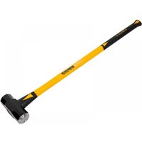 Yellow Roughneck sledgehammer with black fibreglass handle and 3.6Kg steel head.