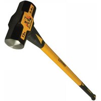 Black and yellow Roughneck sledgehammer with fibreglass handle, 5.5Kg weight, and bold logo on the head.