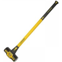 Roughneck sledge hammer with yellow and black fibreglass handle, 7.3Kg head, and reinforced grip.