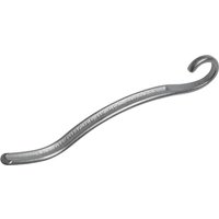 Curved silver Roughneck Dinger Bucket Handle Brick Jointer with a hook end and flat edge for masonry work.
