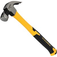 Yellow Roughneck fibreglass shaft hammer with curved claw and black grip handle.