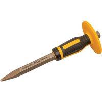 Roughneck Gorilla concrete pick chisel with yellow non-slip hand guard and black grip handle.