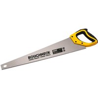 Roughneck Hardpoint Hand Saw with silver blade, black and yellow ergonomic handle, and bold branding on the blade.