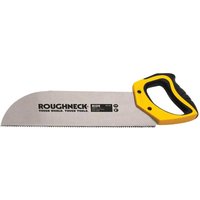 Roughneck Hardpoint Veneer Saw with yellow and black ergonomic handle, straight silver blade with fine teeth.