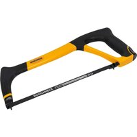 Black and yellow Roughneck Heavy Duty Hacksaw with ergonomic handle and metal blade.