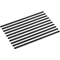 Set of black Roughneck Junior Hacksaw Blades, ten thin metal strips aligned parallel on a white background.