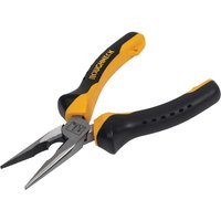 Roughneck Long Nose Pliers with black and yellow rubber grips and pointed metal jaws.