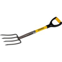 Roughneck Micro Contractors Fork with yellow handle, black D-grip, and four sharp steel tines.
