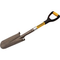 Roughneck Micro Drainage Shovel with a narrow steel blade, yellow and black D-grip handle, and reinforced shaft.