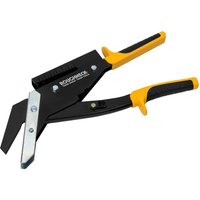 Black and yellow Roughneck slate cutter with ergonomic handles and sharp metal blade.