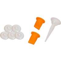 Roughneck Spare Nozzle and Plunger Kit with six white discs, two orange plungers, and one white nozzle.