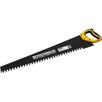 Black Roughneck TCT Masonry Saw with yellow handle and serrated edge for cutting masonry materials.