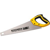 Roughneck Toolbox Hand Saw with a silver blade, black and yellow ergonomic handle, and bold branding on the blade.