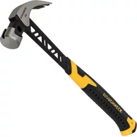 Roughneck V-Series Claw Hammer 20Oz with silver head, black and yellow soft grip handle, and anti-vibration design.