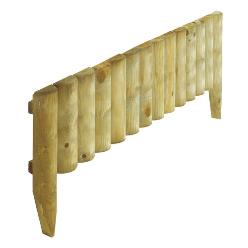 Brown wooden border fence made of treated timber, featuring a scalloped design with rounded tops, measuring 1 meter in length and sold in a pack of four.